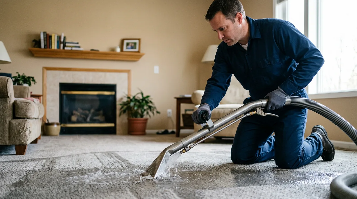 Water damage restoration technician working near Jacksontown, OH